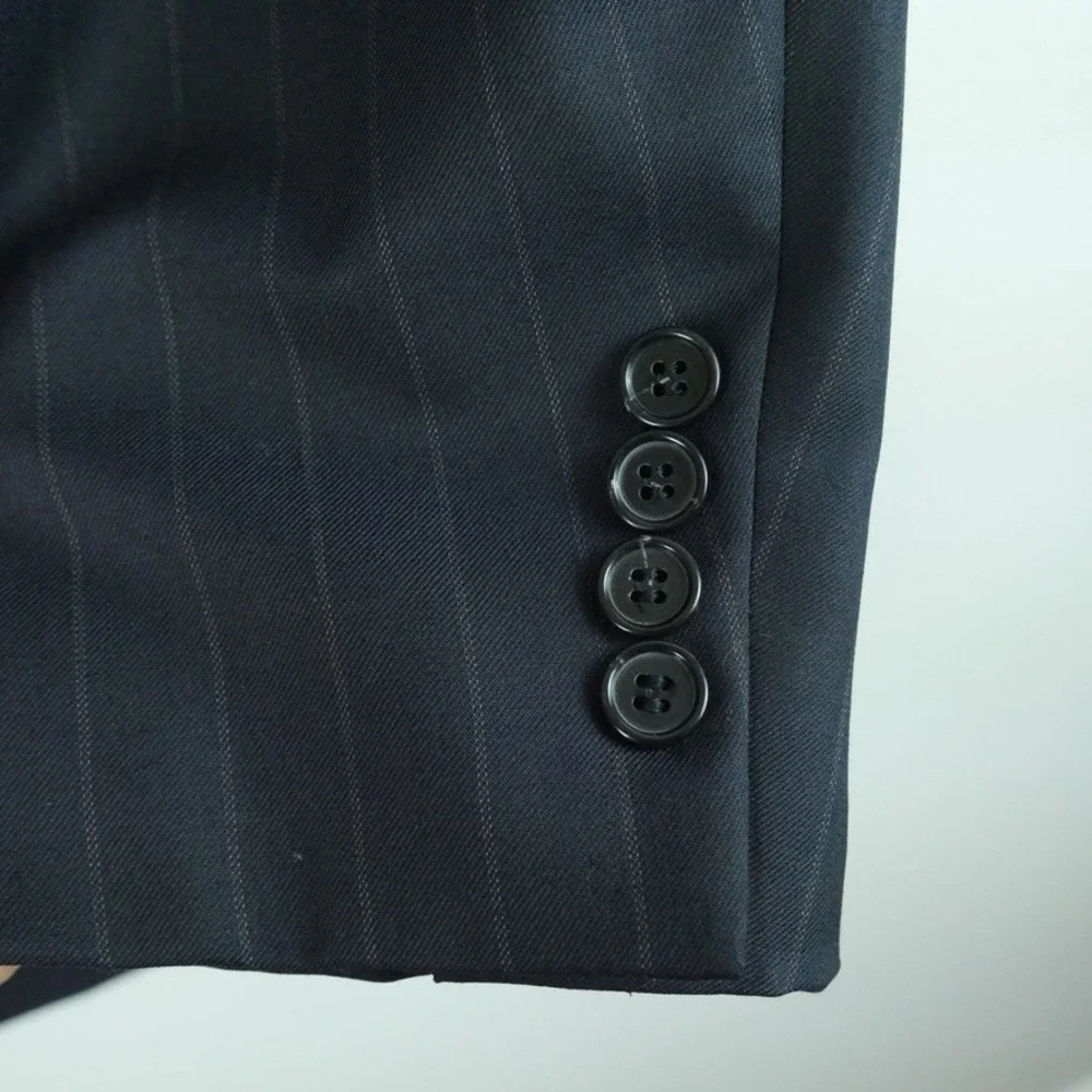 Ermenegildo Zegna Vintage Navy Blue Pinstripe Wool Double Breasted Blazer 52R